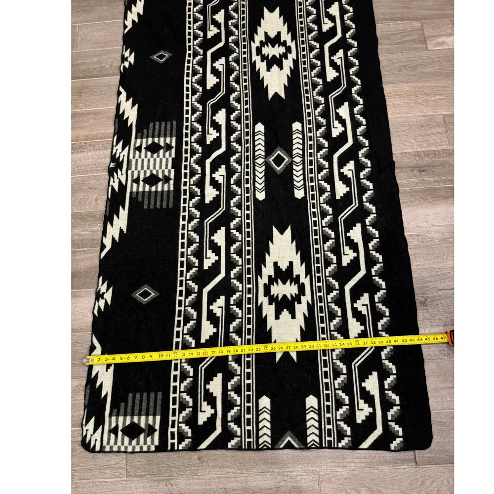 Black White Southwestern Geometric Blanket Throw Reversible 79x45 Boho Western